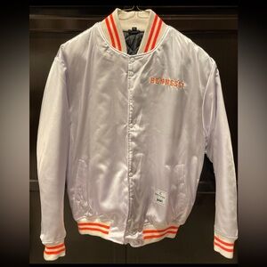 Hennessy White Jacket with Orange Accents.
